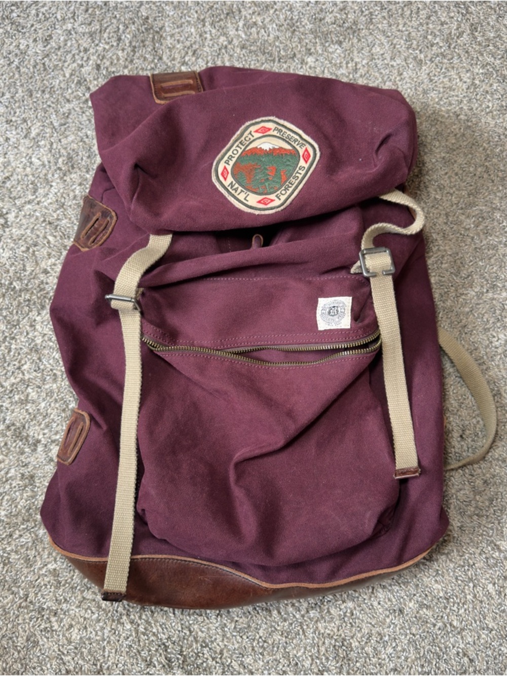 Ralph Lauren Rugby Mens Canvas Backpack Burgundy‎ Leather Bottom National Forest